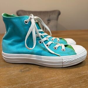 Converse Chuck Taylor All Star Hi Top Sneakers Custom Cyan Blue/Grn Sz W5.5 M3.5